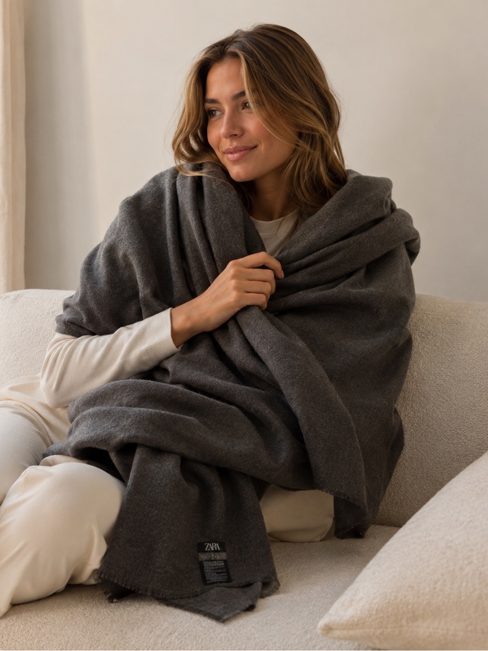 Zara Oversized Gray Blanket Scarf Wrap Extra Large Soft Shawl 210 x 120 cm